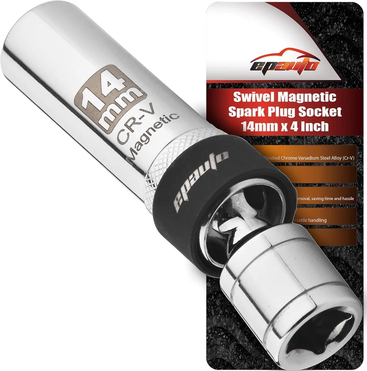 EPAuto Swivel Magnetic Spark Plug Socket, 14 mm × 4 in.